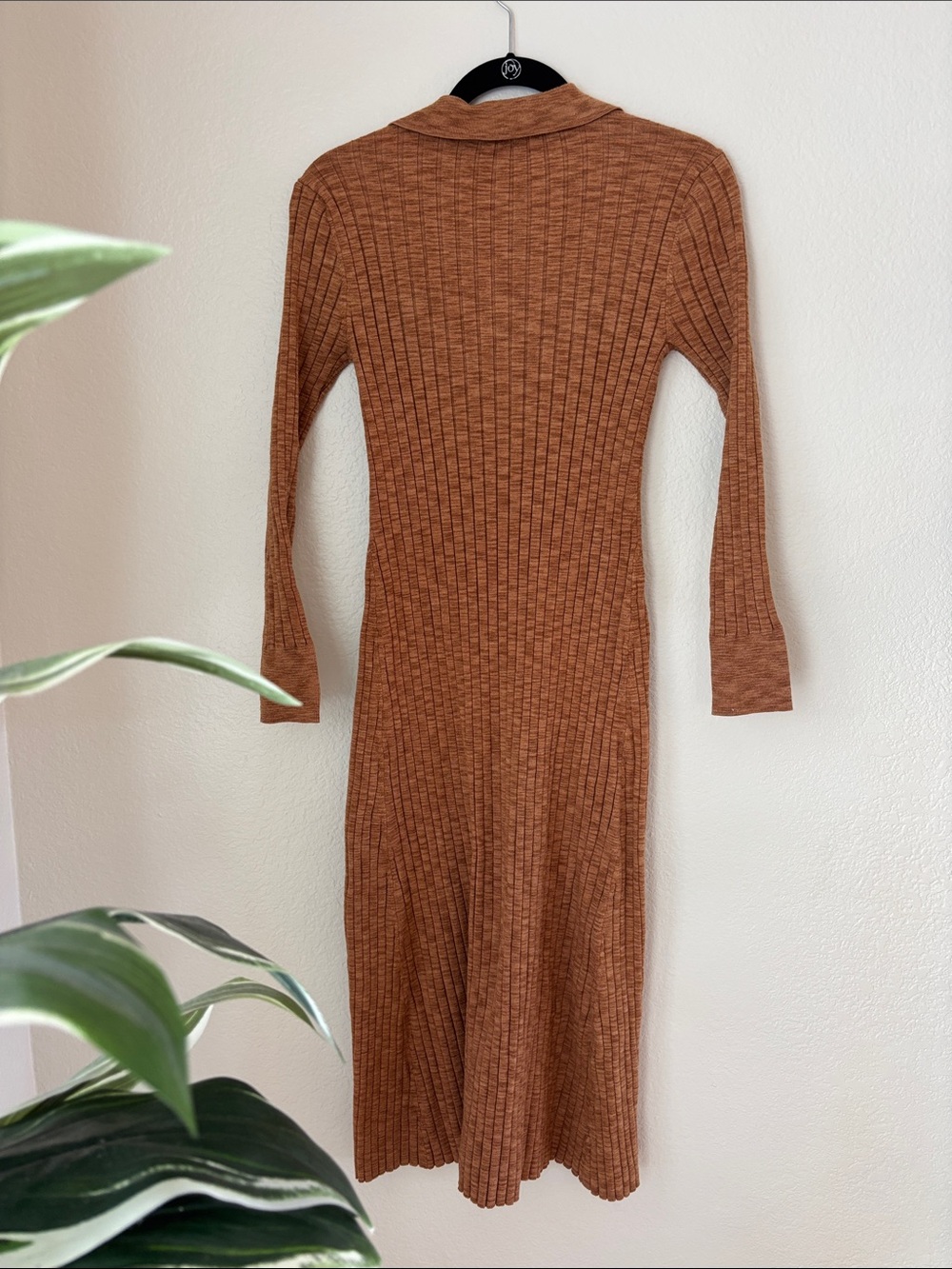 LOFT Ribbed Collared Knit Midi Dress in Rust - Picture 3 of 5
